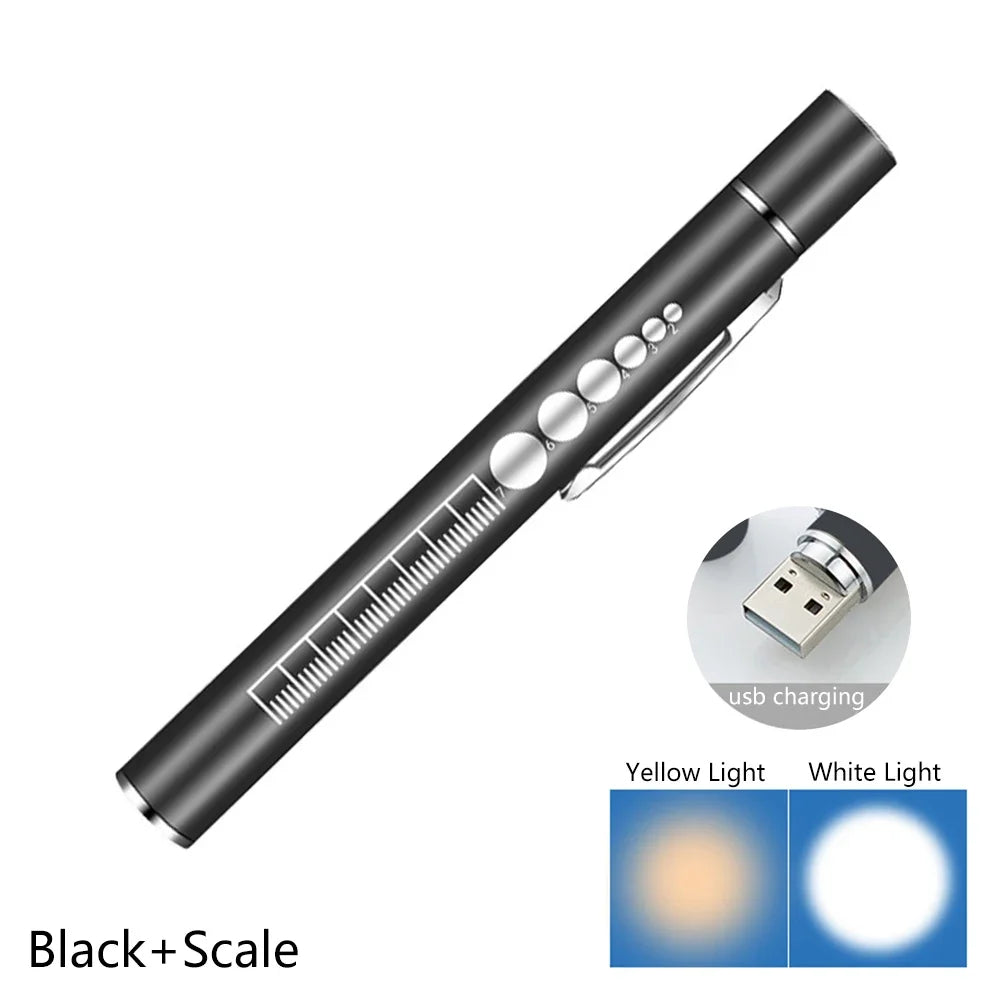 USB Rechargeable Medical Handy Pen Light Mini Nursing Flashlight LED Torch Lamp With Stainless Steel Clip Pocket Led Flashlight