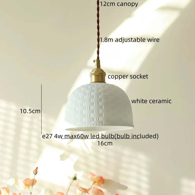 IWHD Home Decor LED Pendant Light Fixtures Bedroom Hallway Living Room Nordic Modern Leaf Ceramic Copper Socket Hang Lamp Lampen