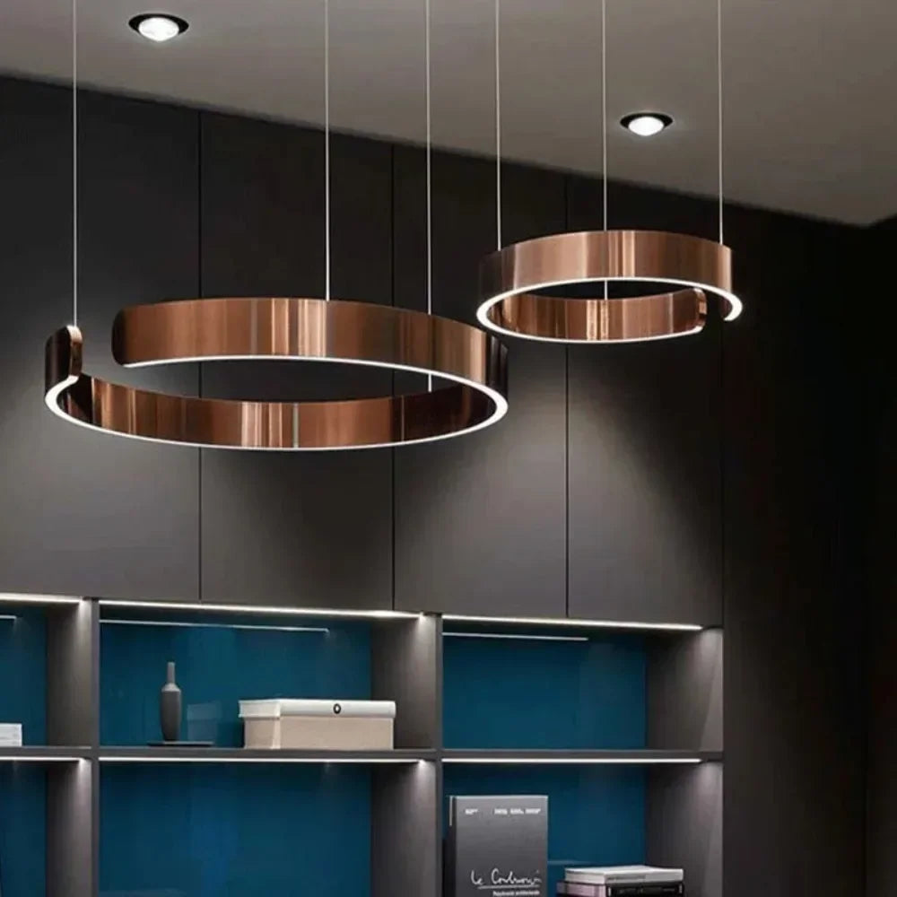 Modern Art Circle Rings Ceiling Chandeliers Hanging Pendant Led Lighting for Living Room Staircase Hotel Decor Suspension Lustre