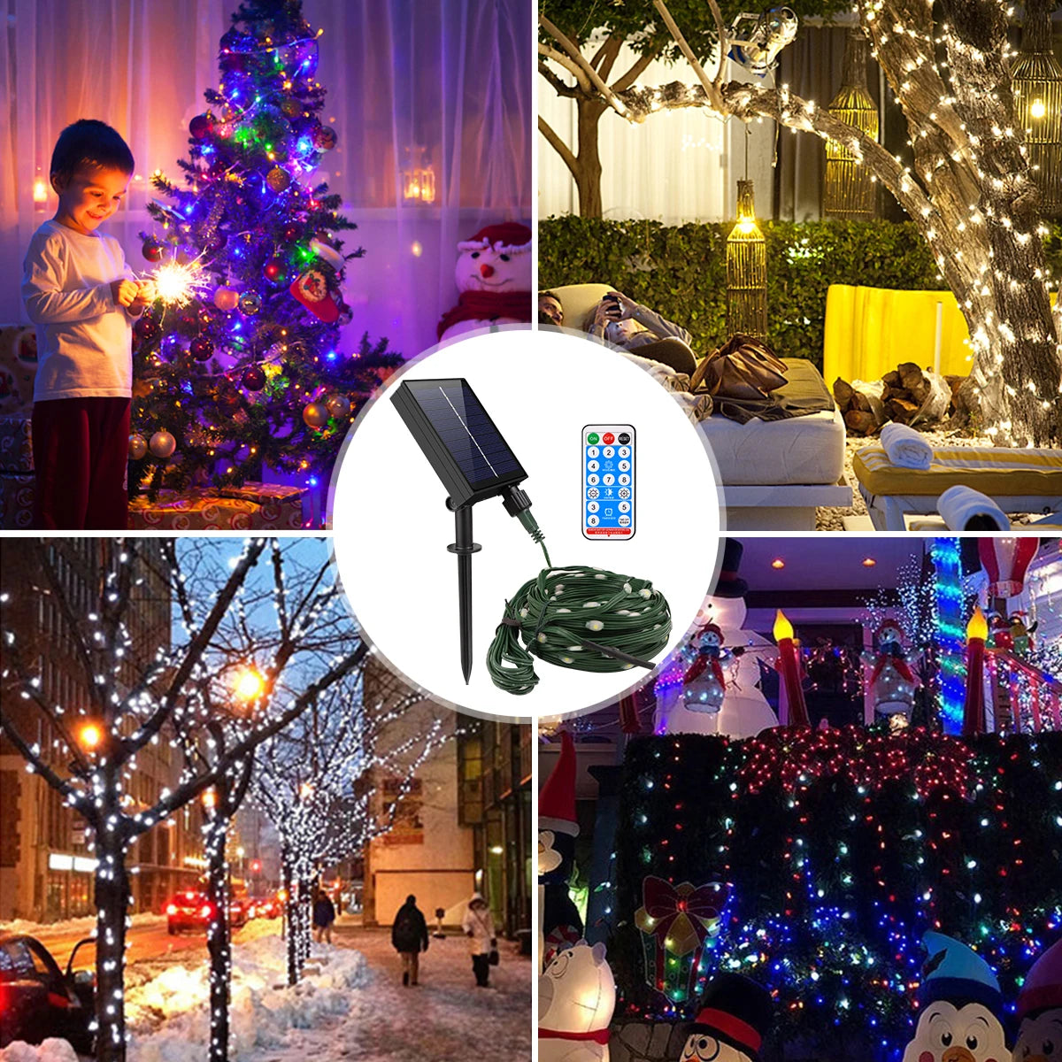 50M 100M Large Solar Panel LED Solar String Lights Fairy Garland Lights Outdoor Backyard Garden Holiday Christmas Party Decor