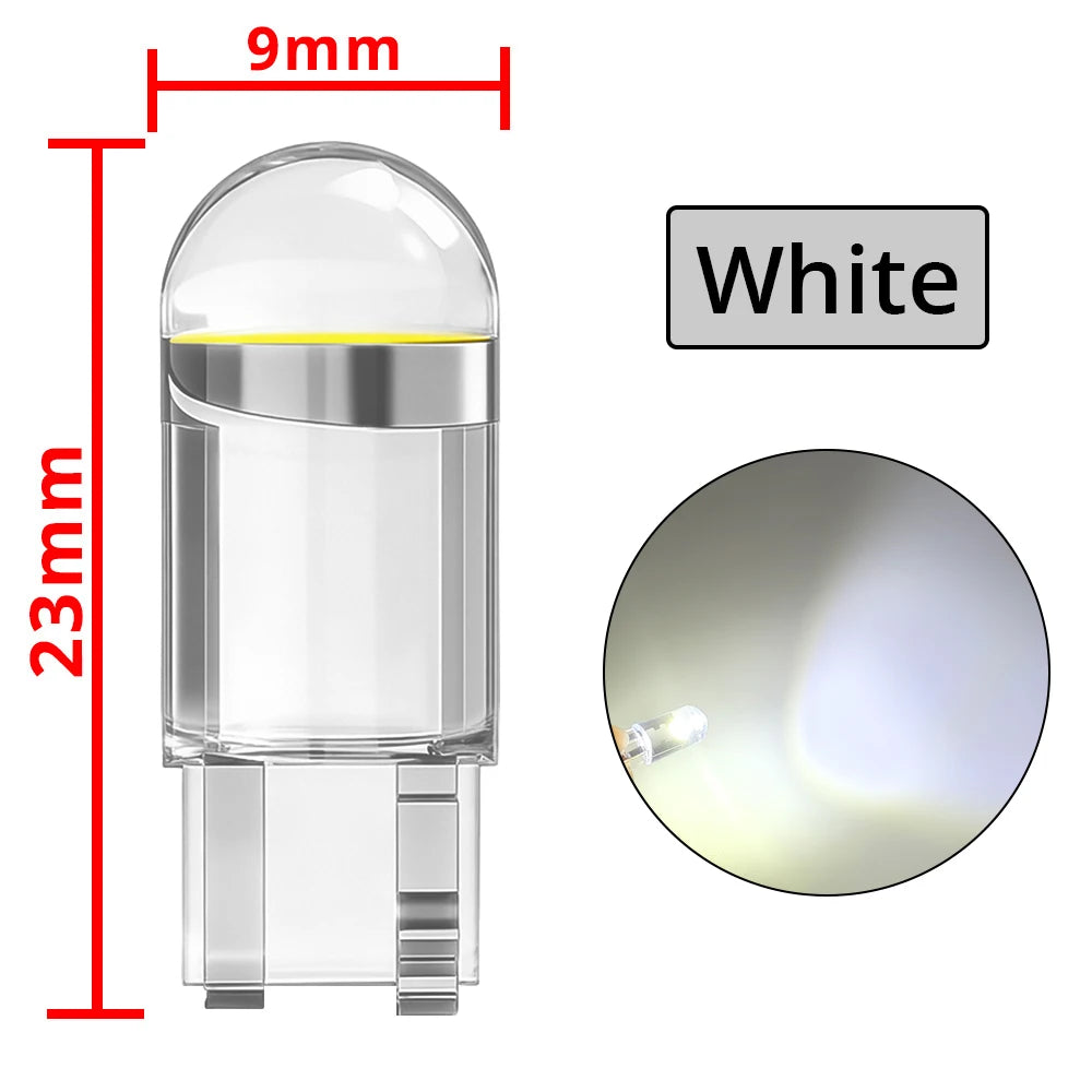 10Pcs Glass Cob LED Car Bulbs W5W 194 T10 Wedge License Plate Lamp Dome Light White Auto Interior Reading Running Parking Backup