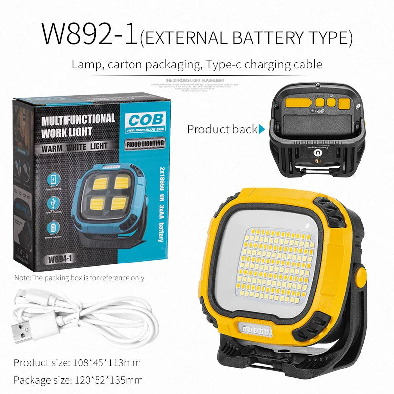 Outdoor Camping Fishing Emergency Rechargeable Magnetic Work Lamp Portable LED Spotlight Lantern Strong Light Flashlight W892