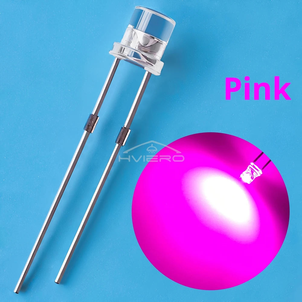 100Pcs F3 3mm 2pins Ultra Bright LED Bulbs Flat White Red Yellow Blue Green Pink Diode Led Wide Angle Light Emitting Diodes Lamp