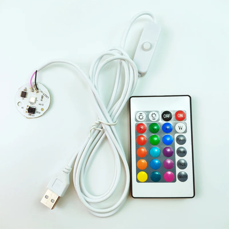 LED Colorful Light Source Board With Remote Control Dimmable 5V 3W-31MM With 1.5M USB Switch Cable DIY Desk Lamp Indoor Lighting