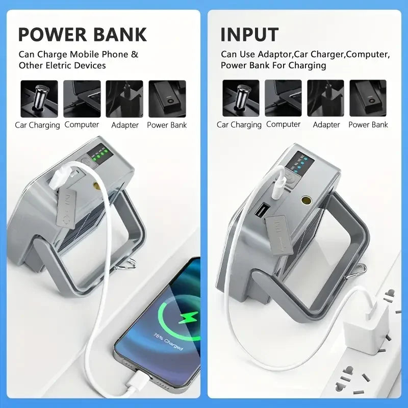 Outdoor Portable LED Camping Light Solar Charging 4000mah Large Capacity Power Bank Intelligent Display Portable Hanging Light