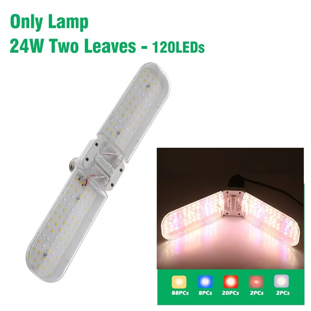48W Fan Leaf Foldable LED Grow Light Full Spectrum E27 Plant Growing Light Phytolamp Bulb Indoor Plants Flower Seedling