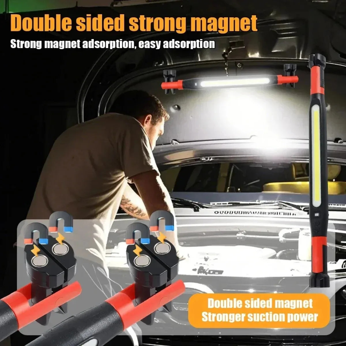 Super Bright Magnetic Work Light Built-in 5200mAh Rechargeable Battery Underhood Work Lamp Bar For Car Repair Outdoor Lighting