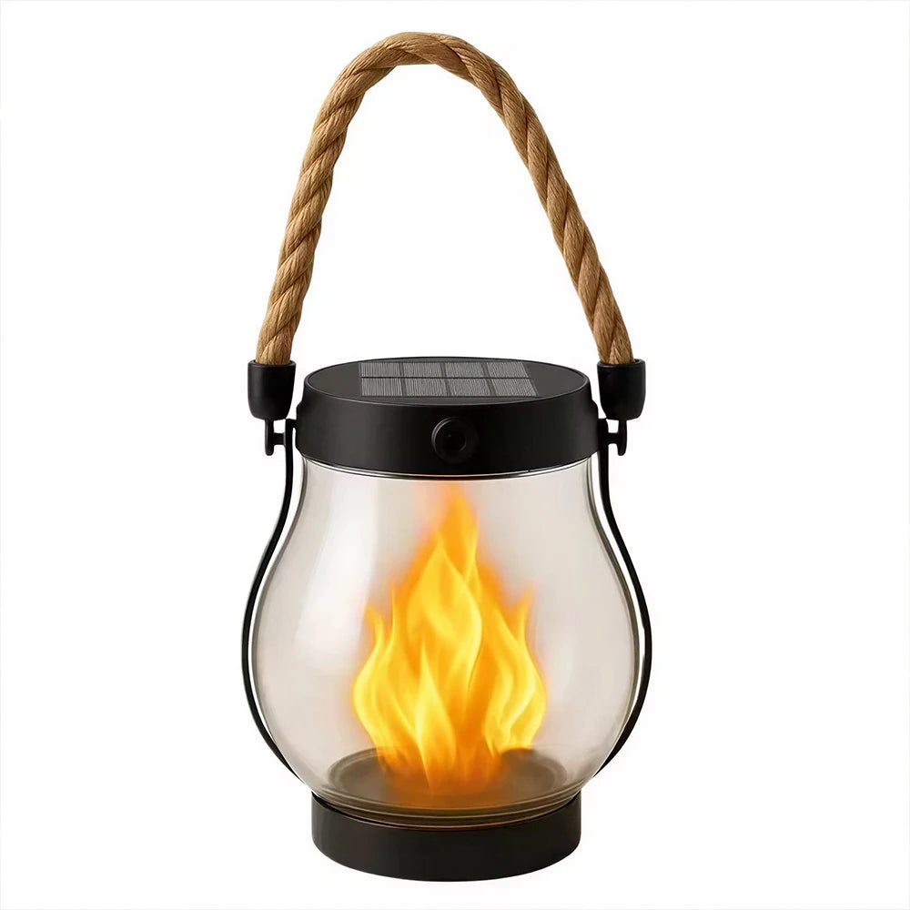 Simulated Flames Outdoor Solar Lamp IP65 Waterproof Type-C Charging Flickering Flame Hanging Solar Lamp for Garden Patio Decor