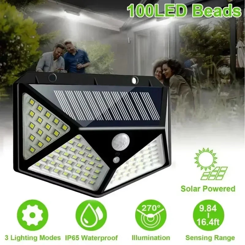 1/2/4/6Pcs 100 LED Solar Wall Lights Outdoor PIR Motion Sensor Powered Street Lamp Sunlight Garden Decoration Lamp Post
