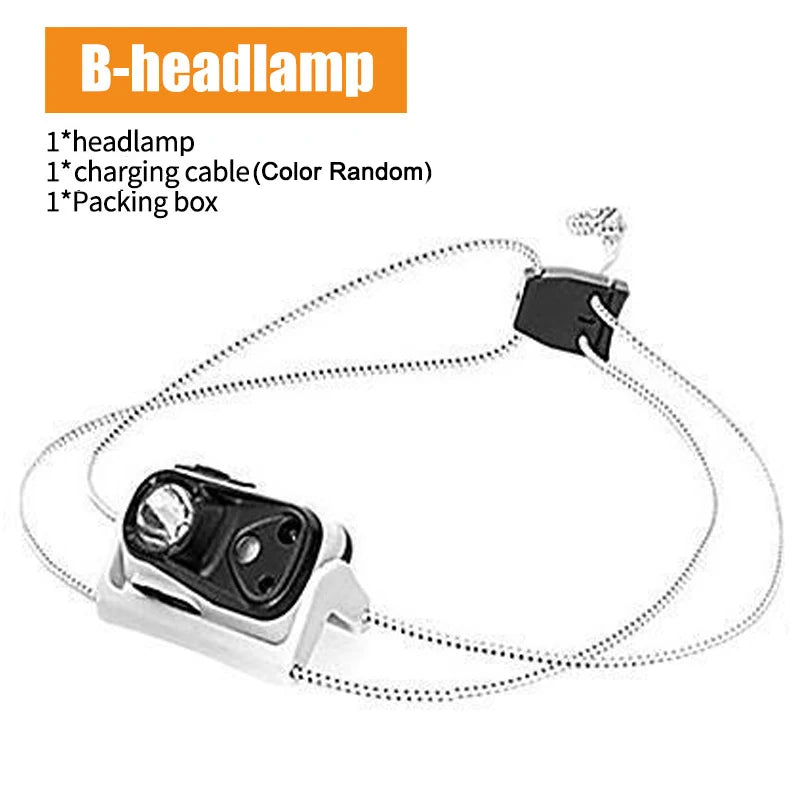 Mini Light Headlamp with Motion Sensor Front Head Light Rechargeable LED Headlight Fishing Camping Hiking Ultralight Headlight