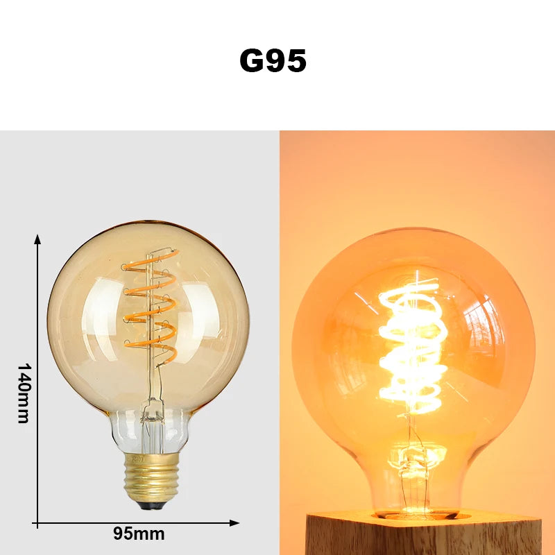 E27 LED Filament Light Bulb 220V 4W A60 ST64 T45 T185 G80 G95 G125 Retro Vintage Ampoules LED Edison Lamp Spiral Bulb For Home
