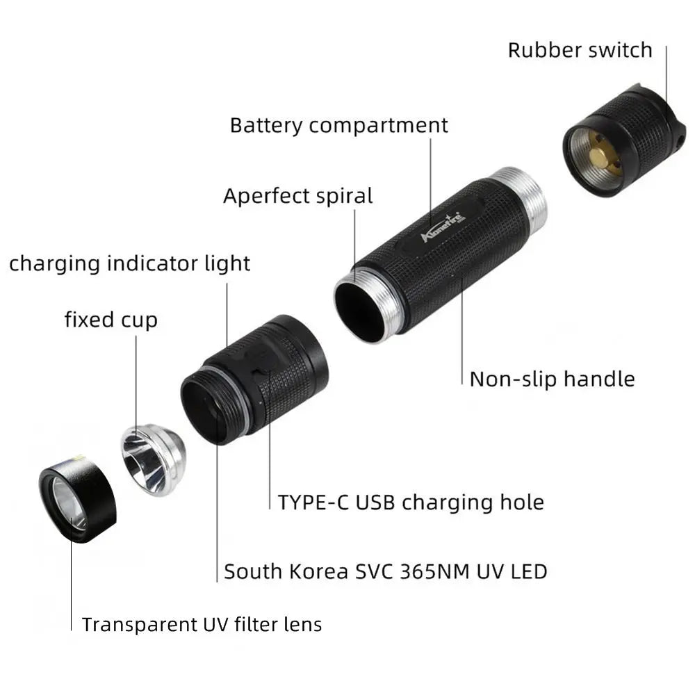 10W UV 395/400nm Led Flashlight USB Rechargeable High Power Glass Resin Curing Pet Stains Marker Scorpion Money Checker Light