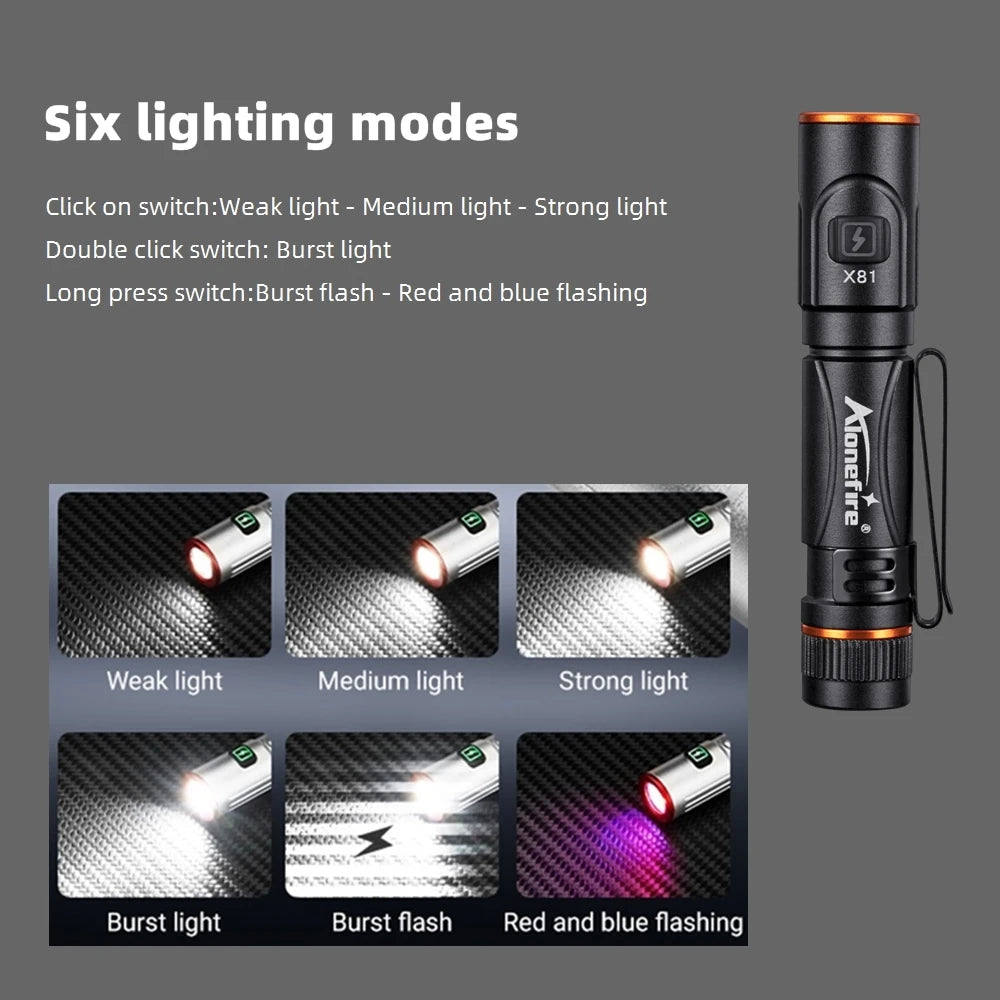 EDC Mini High Bright Pen Flashlight USB Rechargeable Magnet Small Pocket Torch Outdoor Camping Hiking Emergency Lighting Light