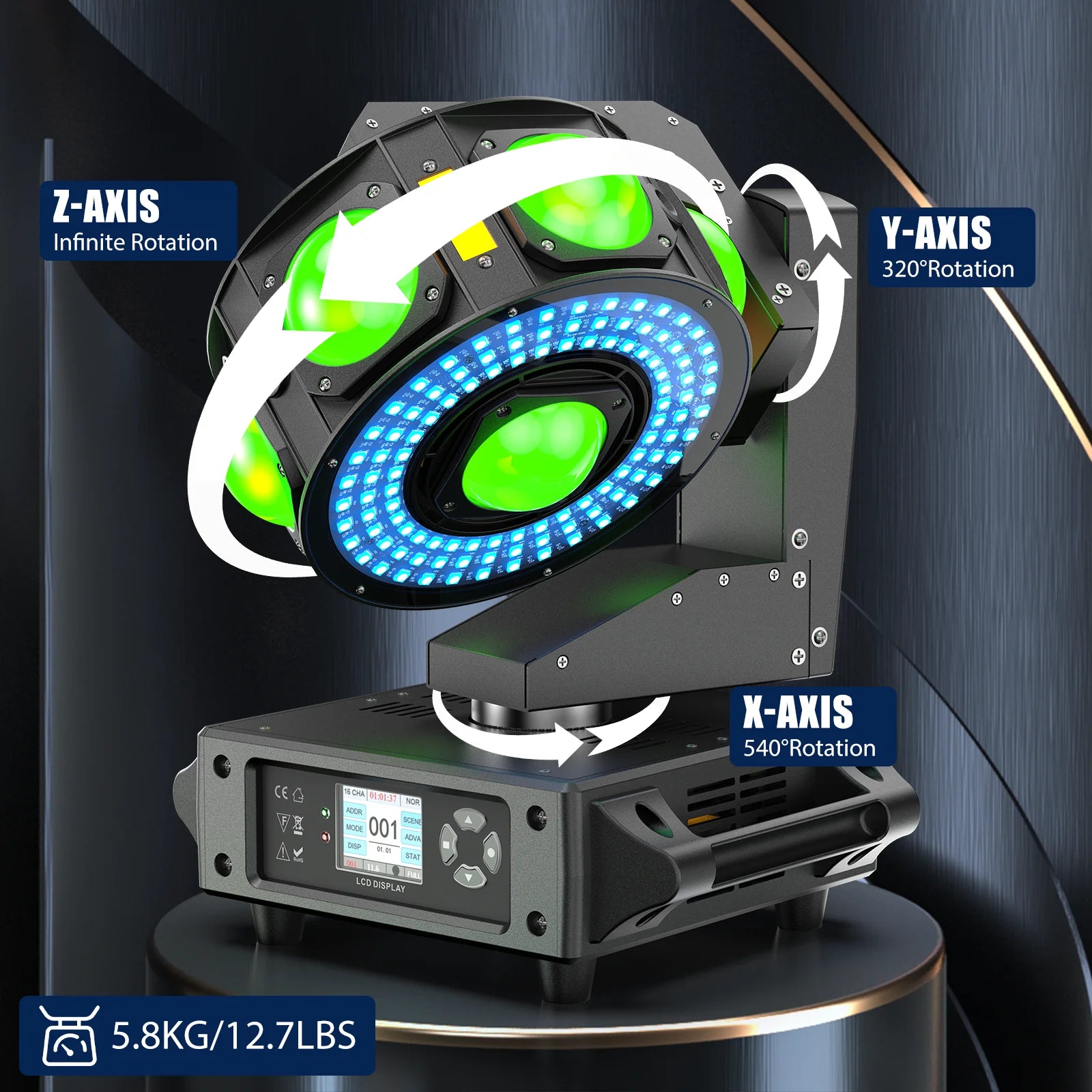 Datewink 160W LED Beam Moving Head Lights RGBW 360°Rotation Stage Lighting Projector DMX512 For Disco DJ Wedding Party Show Club