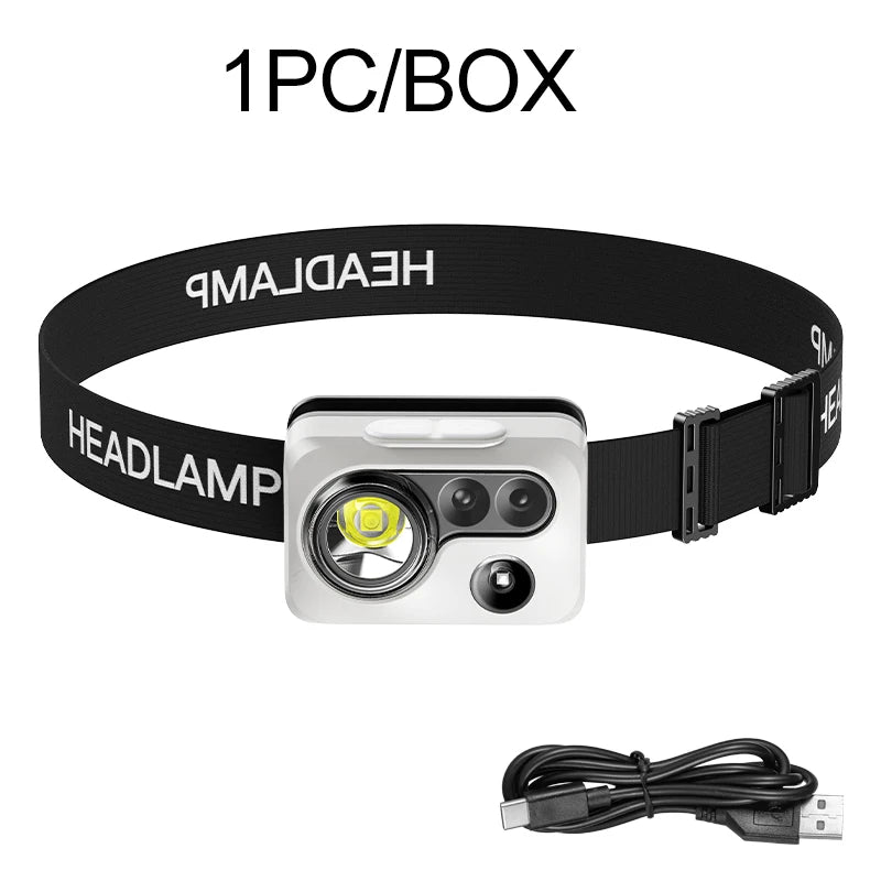 LED ultra strong headlight sensing zoom charging head flashlight high-power headlight 1000M headlight using 2 * 18650 fishing
