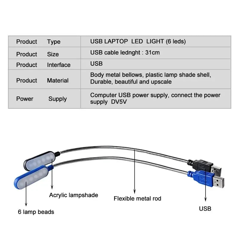 Mini USB LED Book Light, Flexible Gooseneck Reading Lamp Portable Night Light.Plug-in USB Light for Power Bank, Laptop, Notebook