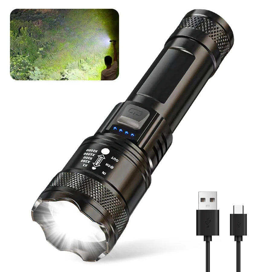 High Strong Power Led Flashlights Tactical Flash Light Torch Ultra Bright Lamp USB Charging Camping Fishing Defensa Zoom Lantern