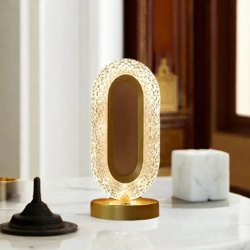 Modern Luxury Oval USB Rechargeable Crystal Table Lamp Living Room Bedroom Bedside Creative Decoration Atmosphere Night Light