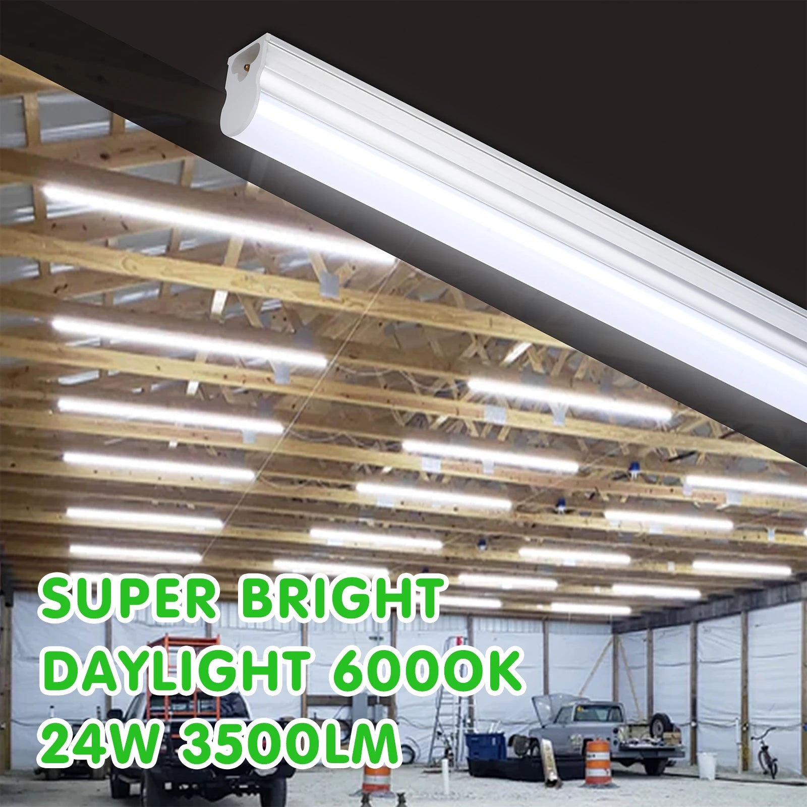 (6 Pack) LED T5 Integrated Single Fixture, 4FT, 3200lm, 6500K Super Bright White, 24W Utility LED Shop Light, Ceiling and Under