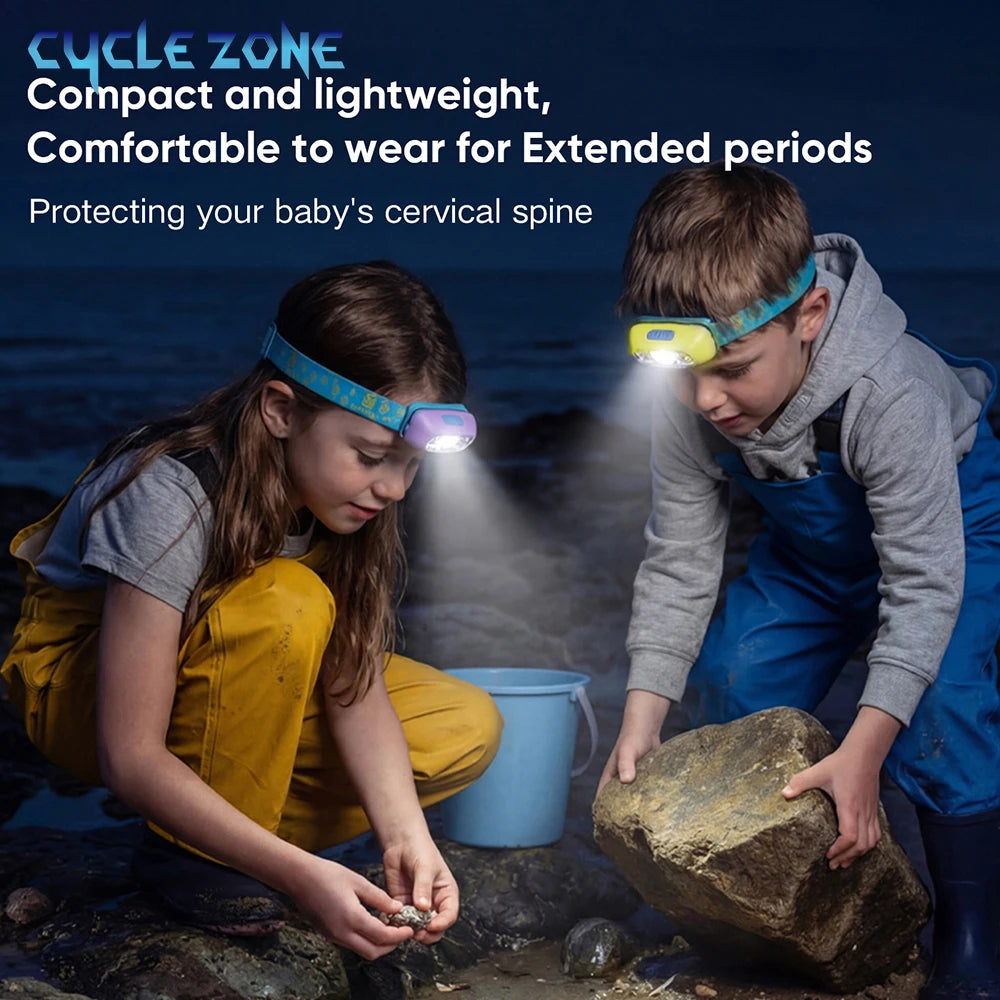 Child's Headlight Type-C Rechargeable Ultralight Kids Head Flashlight Induction Headlamp Outdoor Fishing Camping Emergency Light