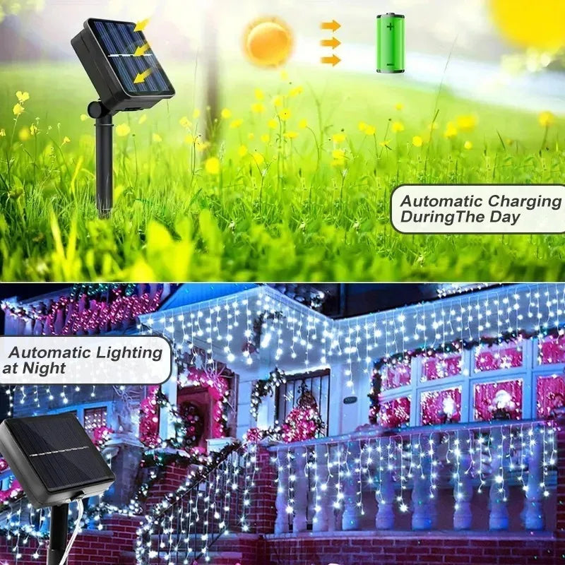New Solar Icicle LED Lights Waterproof Outdoor Garden Lights 8 Modes Decorative Lamp for Home Party Patio Yard Balcony Decor