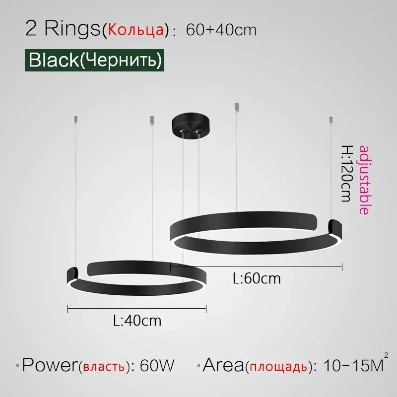 Modern Art Circle Rings Ceiling Chandeliers Hanging Pendant Led Lighting for Living Room Staircase Hotel Decor Suspension Lustre