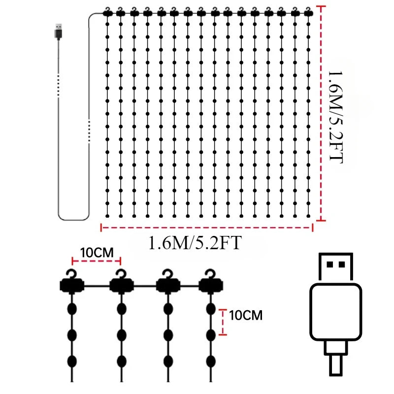 1/2PCS Smart Curtain Lights RGB Curtain String Lights with App Remote Music Sync Dynamic DIY for Indoor Outdoor Xmas Wall Decor