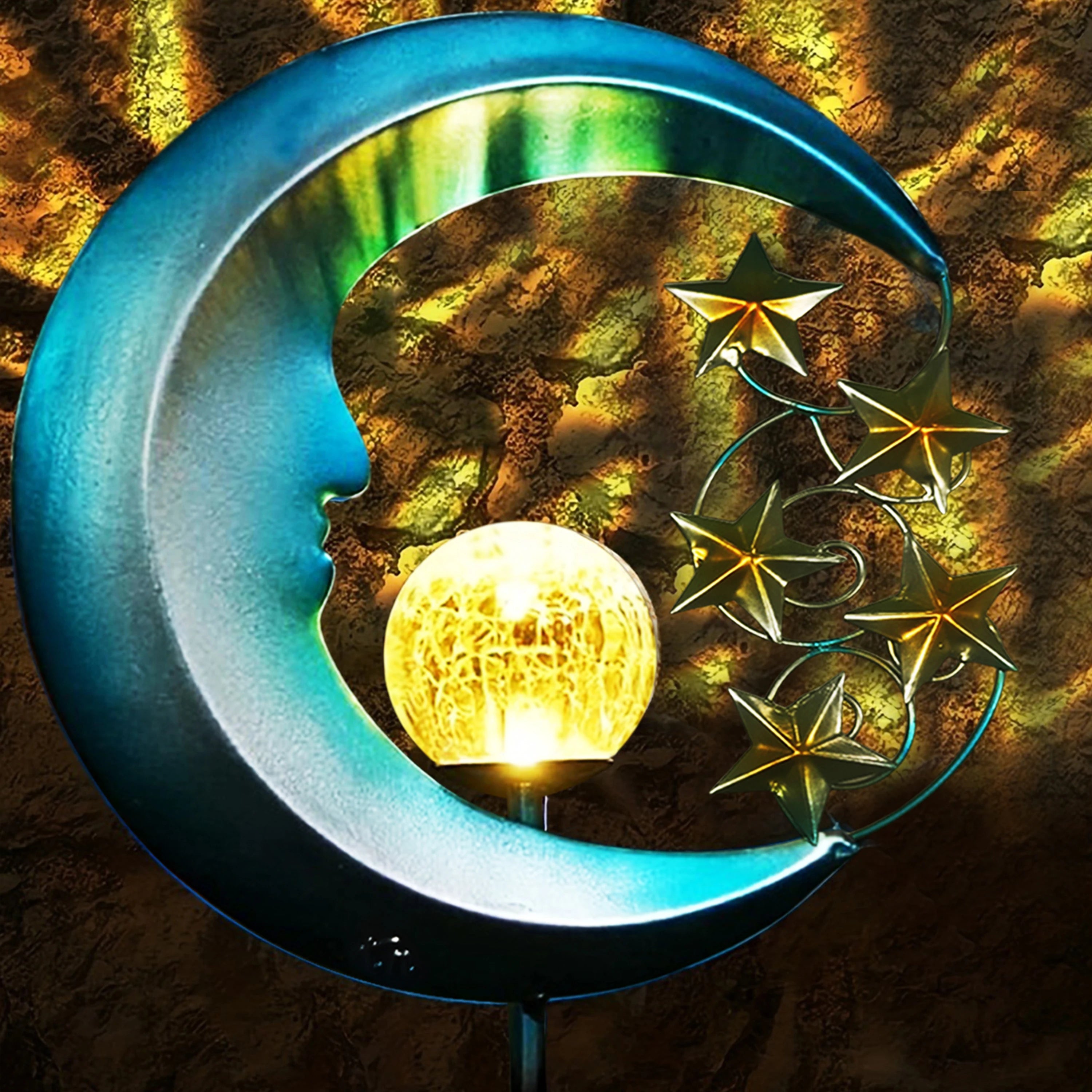 1pc Moon-Shaped Solar-Powered Metal Fairy Lantern - Waterproof LED Landscape Light Perfect for Patio and Yard Decor