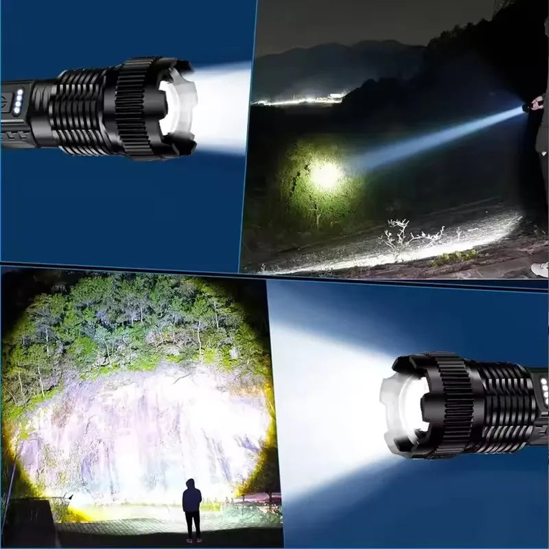 2pcs/set High Power LED Flashlight Strong Light Tactical Torch Rechargeable Portable Lamp Outdoor Emergency Camping Lantern
