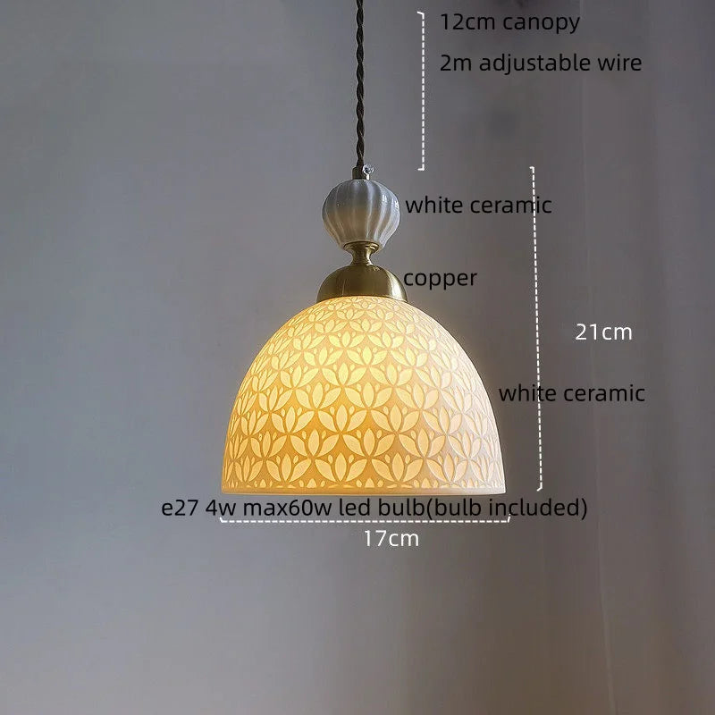 IWHD Home Decor LED Pendant Light Fixtures Bedroom Hallway Living Room Nordic Modern Leaf Ceramic Copper Socket Hang Lamp Lampen