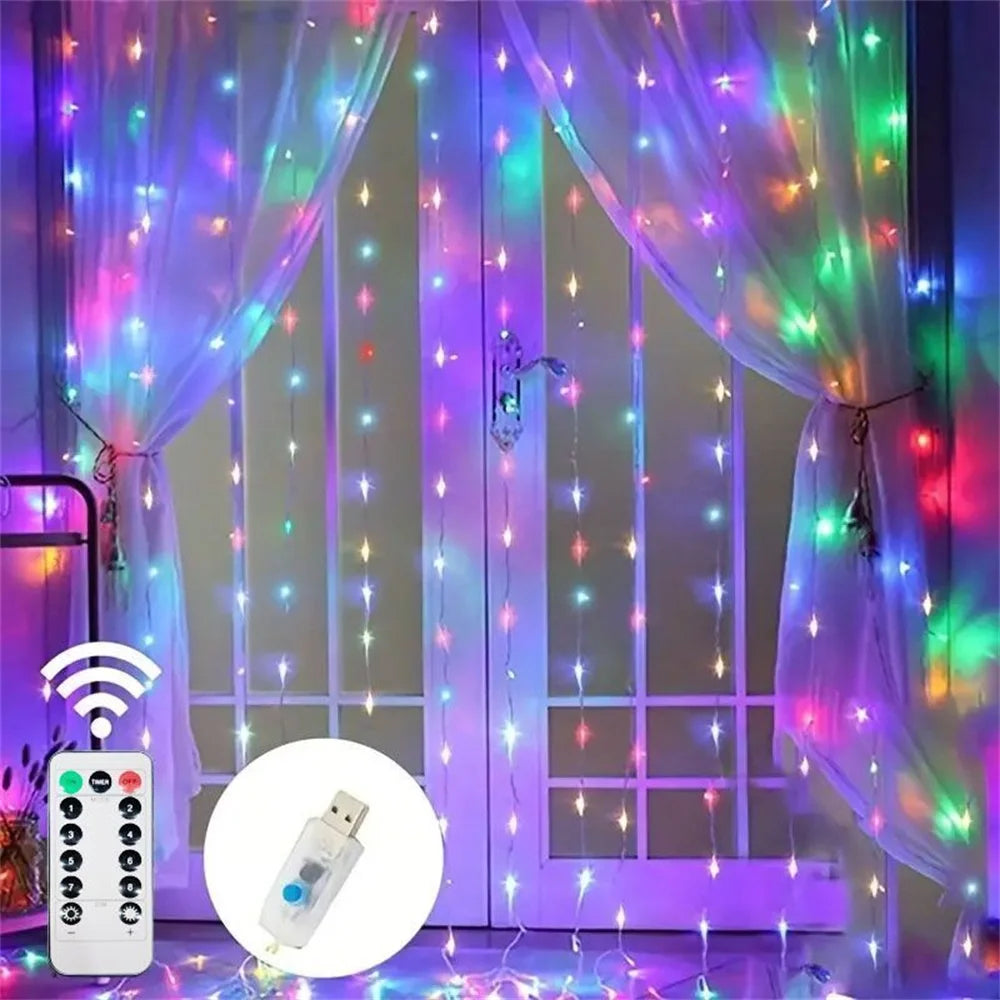 3M 6M USB LED Curtain 8 Modes Light with Remote Wedding Bedroom Living Room Ramadan Decorations EID Mubarak Valentine's Day 2026