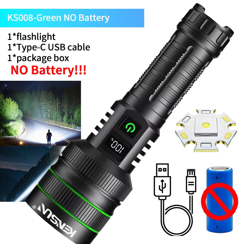 High Power Strong Light LED Flashlight Super Bright Long Range Tactical Torch Powerful USB Rechargeable Lantern Fishing Outdoor