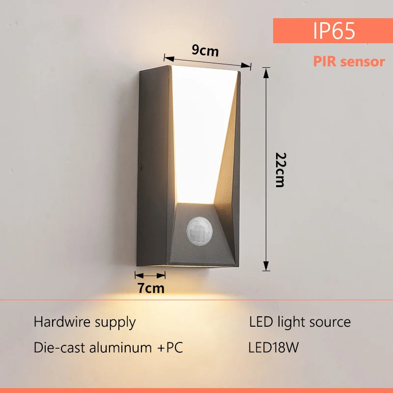 Waterproof Outdoor PIR Sensor Wall Light Durable Aluminum Housing Lamp Garden Courtyard Lighting for Porch Pathway Balcony Decor