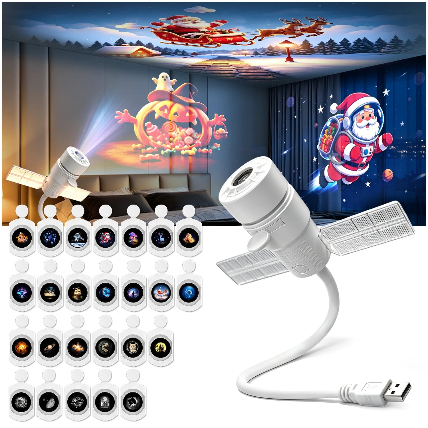 2 In 1 Usb Mini Galaxy Star Projector Night Light 12 Films Starry Sky Ambient Light For Car Home Decoration For Adults And Kids