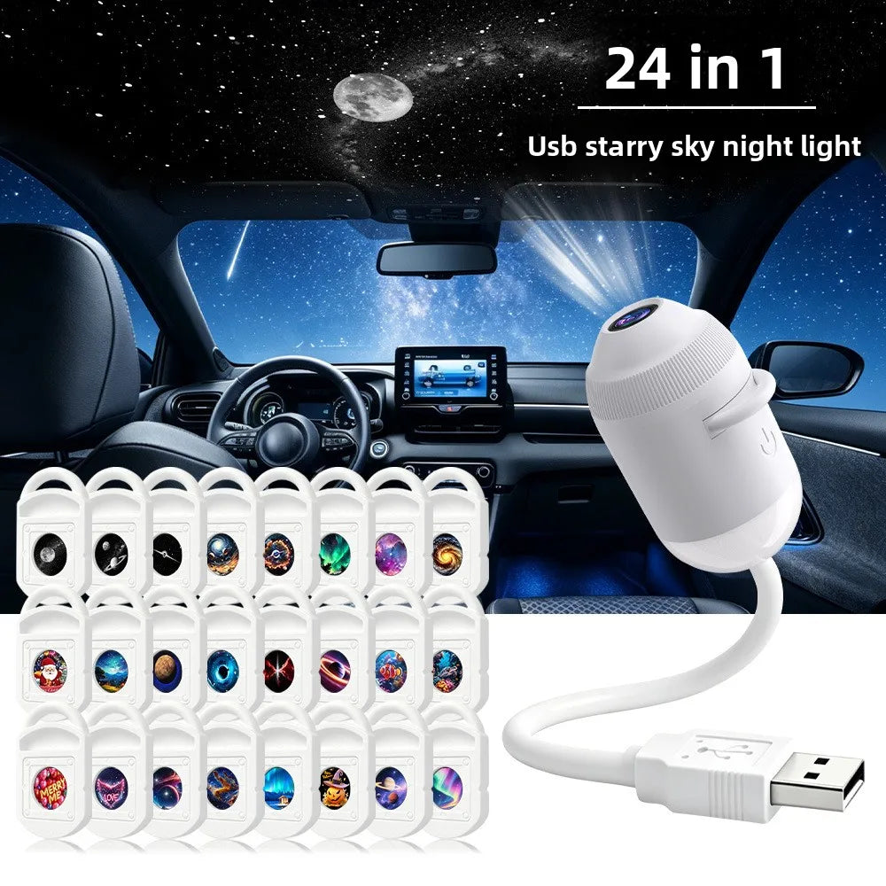 USB Starry Sky Projector Night Light Romantic Galaxy Atmosphere Lamp for Car Interior Home Bedroom Decor USB Powered