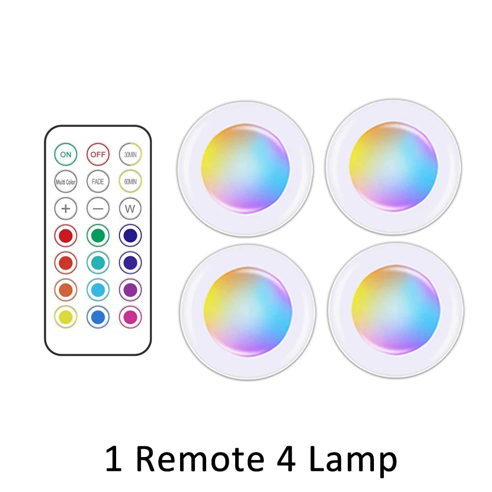 Led Under Cabinet Lights with Remote Control Wireless RGB Color Changing Night Light for Kitchen Bedroom Closet Counter