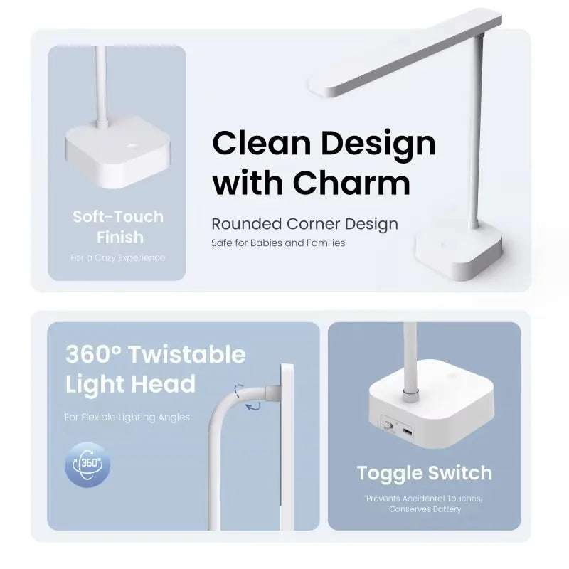 Yeelight Rechargeable Desk Lamp Book Lamp Sleep Assist Light Cool White Light Eye Protection 360° Twistable USB-C Charging