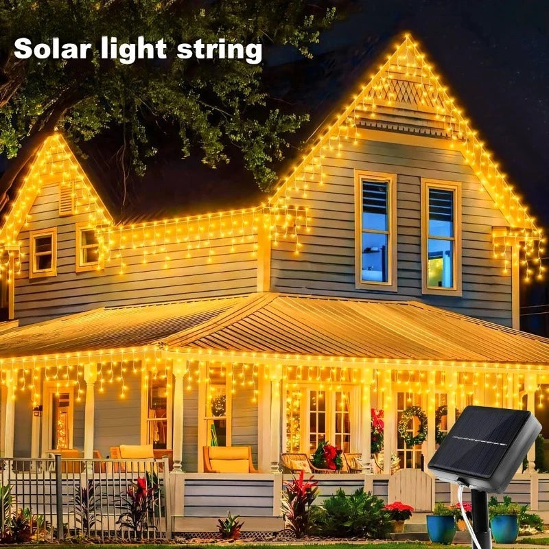 New Solar Icicle LED Lights Waterproof Outdoor Garden Lights 8 Modes Decorative Lamp for Home Party Patio Yard Balcony Decor