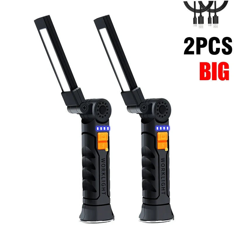 USB Rechargeable COB LED Flashlight Work Light Magnetic Torch Portable Hanging Lamp with Built-in Battery Camping Torch