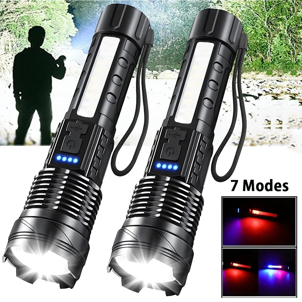 Rechargeable LED Flashlights, Super Bright Handheld Flashlight, 7 Modes with COB Work Light, Tactical Flash Light for Home