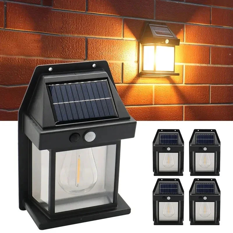 3 Lighting Modes Waterproof Courtyard Garden Decoration Lantern Solar Tungsten Night Lamp Intelligent Motion Sensor Wall Lamp