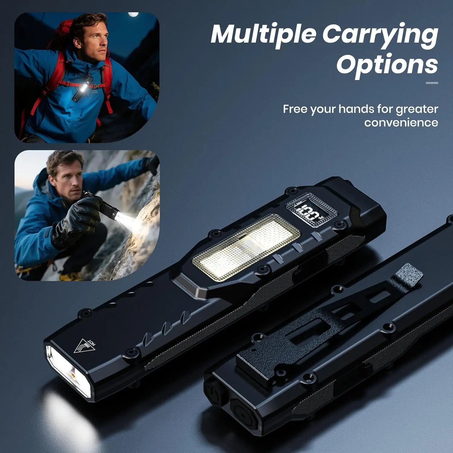 eDC tactical flashlight,1100LM rechargeable lED flat flashlight w/Clip & digital display,Pocket flashlight for camping emergency