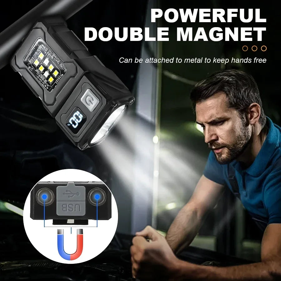 LED Magnetic Work Light Portable Rechargeable Mini Flashlight Multi Outdoor Camping Emergency Car Repair Torch with COBSidelight