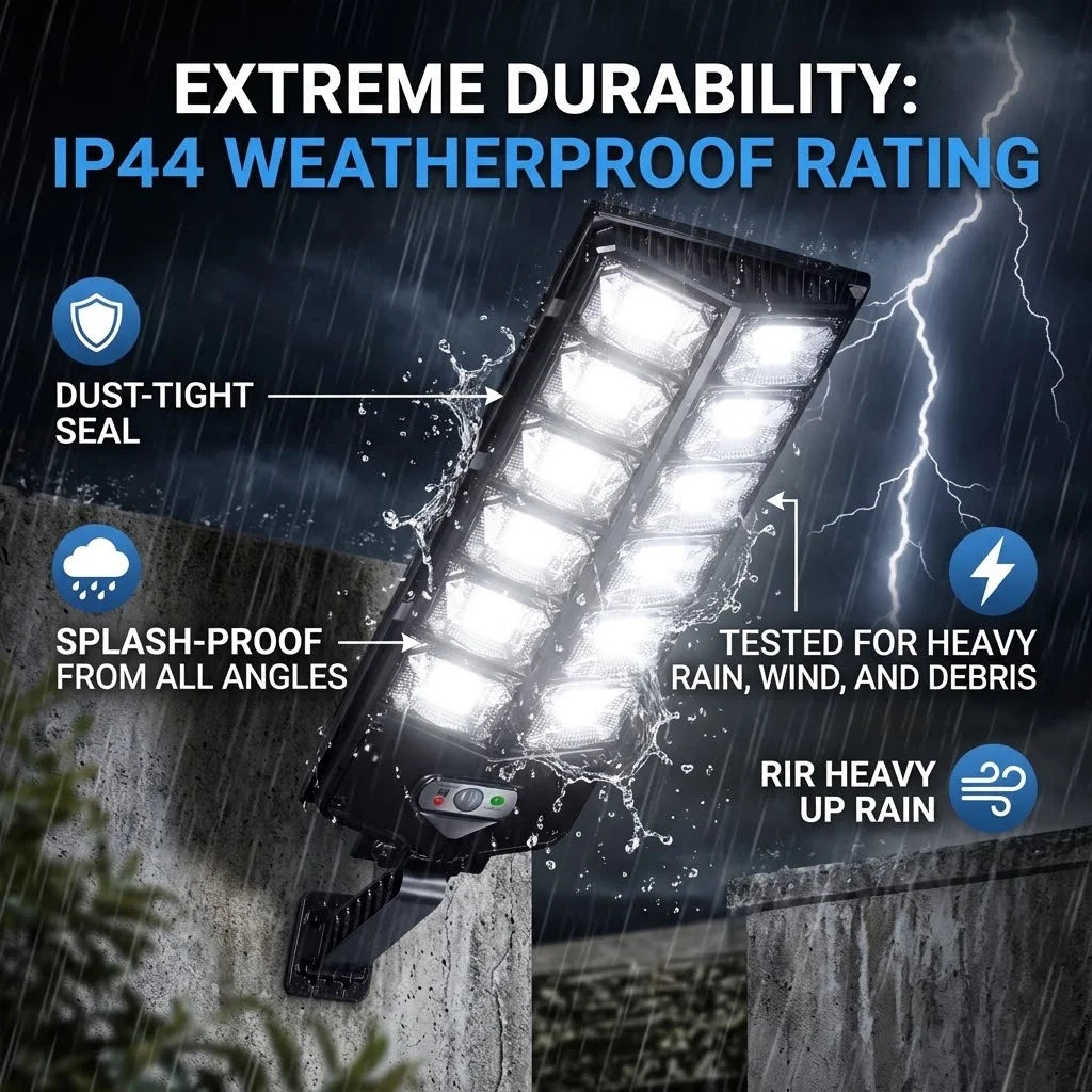 Solar Street Light, 12‑LED Outdoor Solar Flood Light with Monocrystalline Solar Panel, Motion Sensor, Remote Control, Timer & SOS Mode, IP44 Waterproof Wide‑Angle Solar Security Light for Yard, Garage, Farm, Pathway