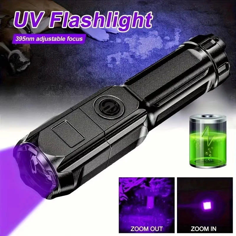 395nm LED UV Flashlight Rechargeable Zoomable Torch Light for Pet Urine Stain Detector Tools Lantern Money Fluorescer Detector