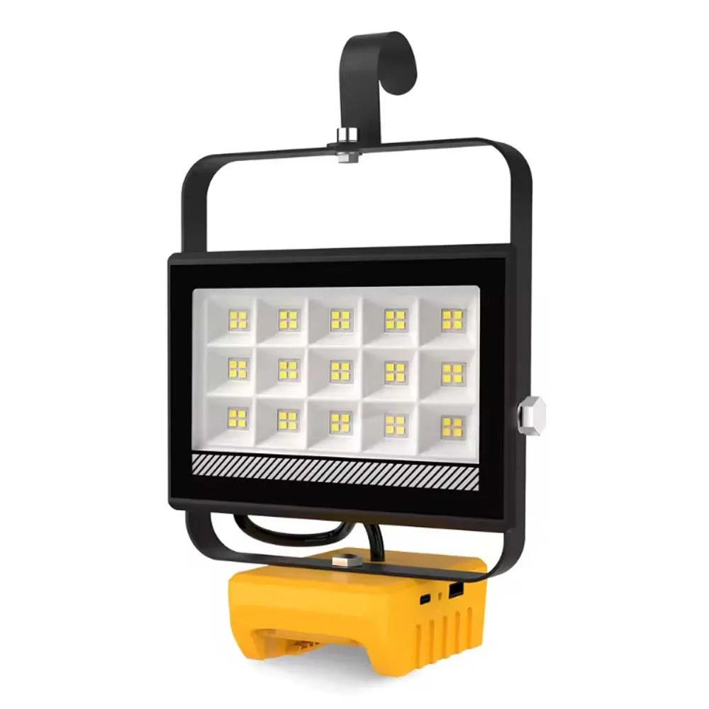 Portable 60W LED Work Light With Hook Handheld Emergency Camping 6000LM Rechargeable Flood Light Compatible With DeWalt Makita