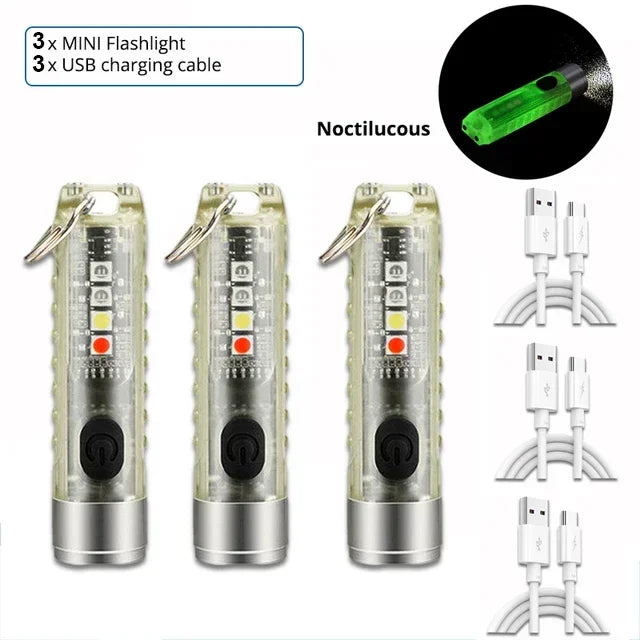 Mini Keychain Flashlight Type-C Fast Charging IP65 Waterproof Torch Lamp With Magnet Multifunction Warning Camping Flashlight
