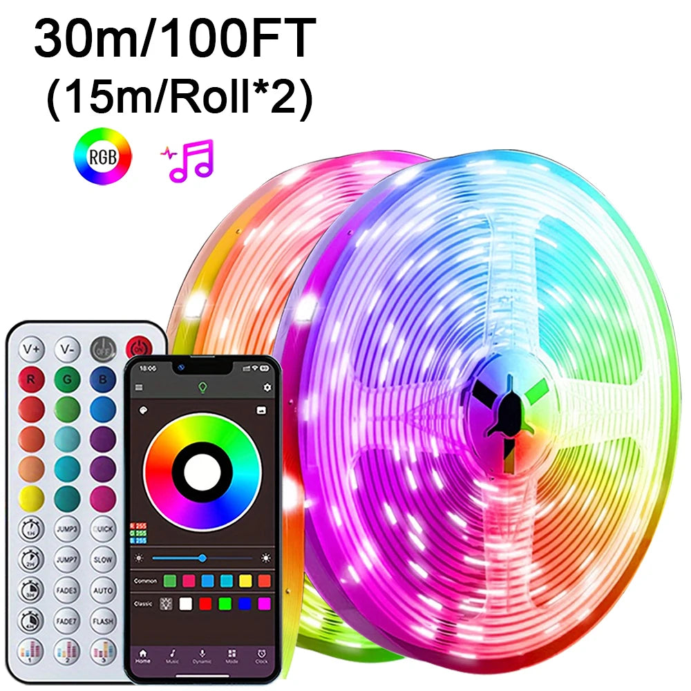 RGB Led Strip Lights with Music Sync, APP Control Led Tape Lights for Bedroom Room Party Decor TV Backlight