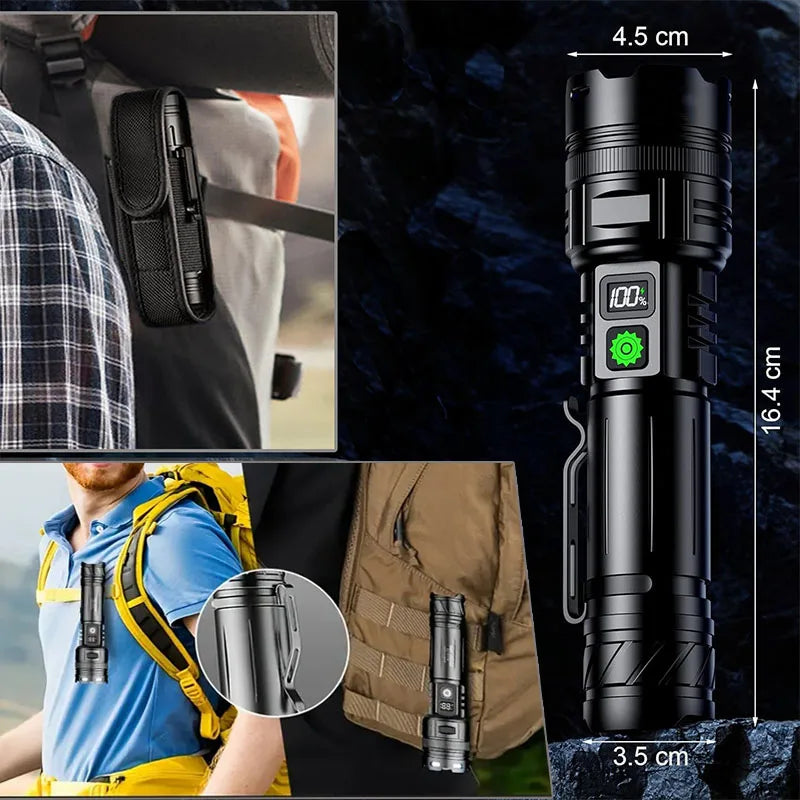 Powerful Aluminum Alloy LED Flashlight Usb Rechargeable Torch Lighting Zoomable Waterproof Flashlight With 26650 Battery