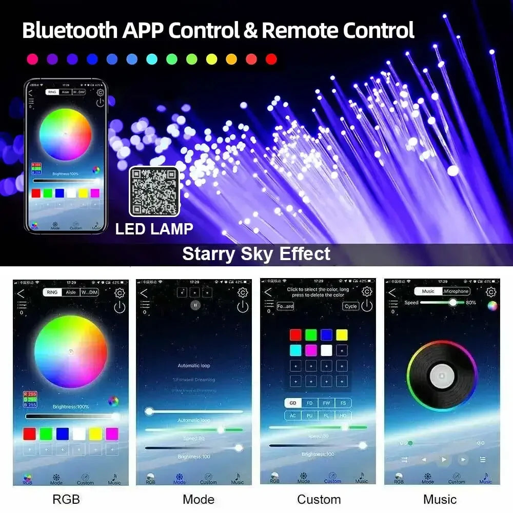1/2/4 Split Fiber Optic Light Starry Sky Lamp APP Music Remote Control Car Roof Star Light Ceiling for Car Home